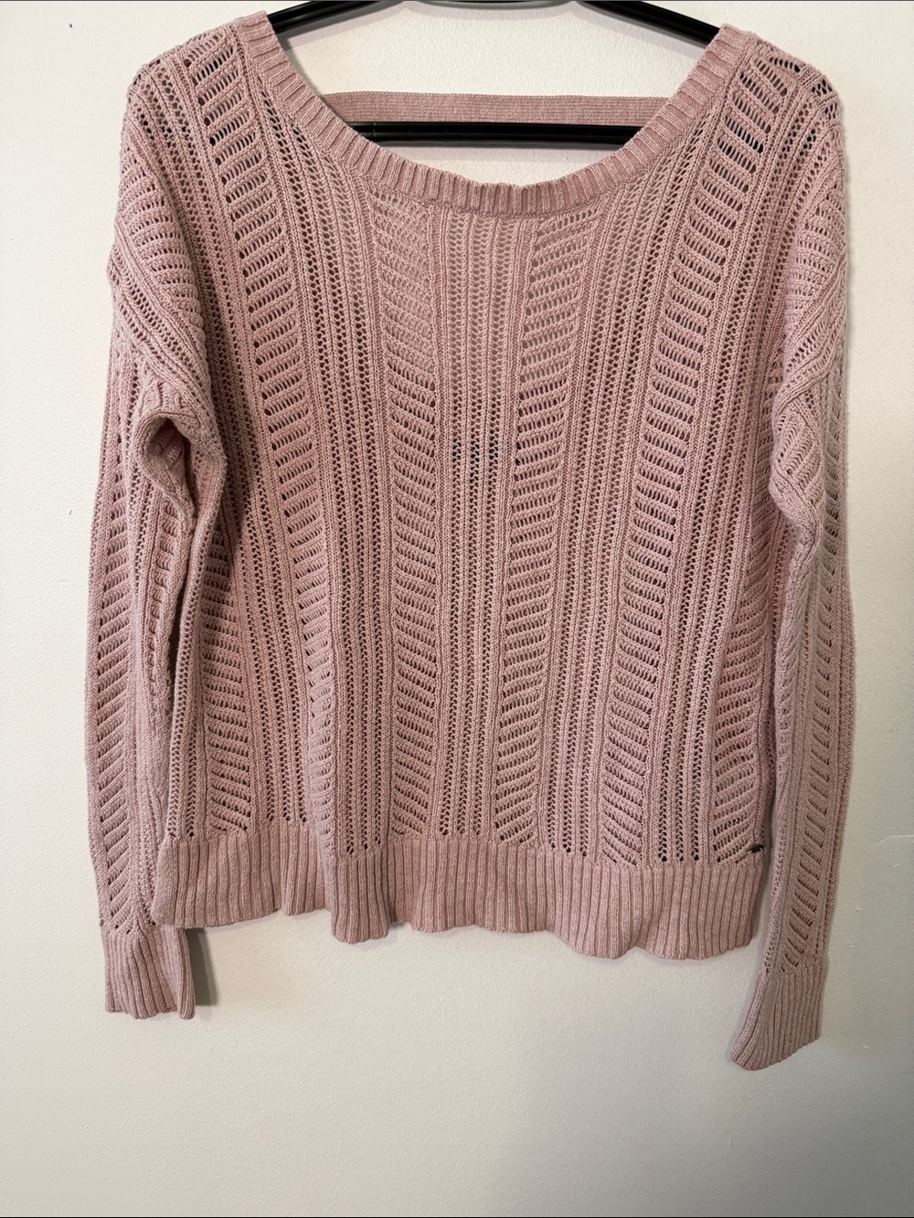 American Eagle Outfitters Open-Knit Scoop Neck Sweater in Dusty Rose Size XS
